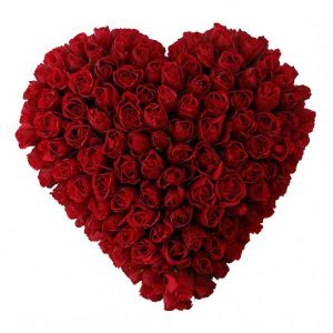 Širdies formos kompozicija iš 50 raudonų rožių Su meile